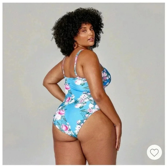 Cupshe Swimsuit Women's 0X Plus Floral Strappy V-Neck One-Piece Suit - Picture 5 of 9